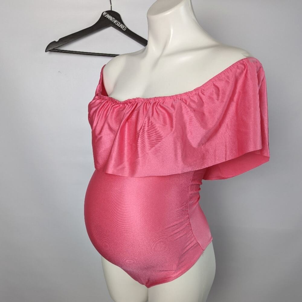 Boohoo Pink Off the Shoulder Maternity One Piece Swimsuit Sz 6 New with Tags